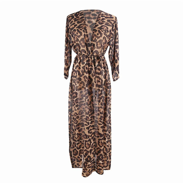 Leopard Lady print kaftan beach cover up