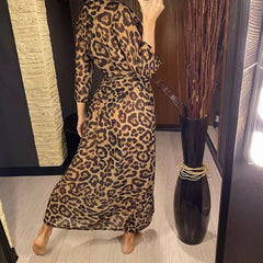 Leopard Lady print kaftan beach cover up