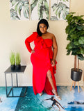 Red Chrysa One arm Plus Size Dress