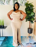 Sparkles Beige Slit Plus Size Dress