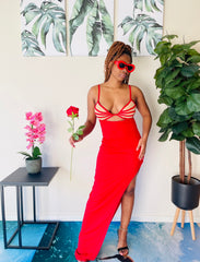 Nude Stripes Red High Quality Evening Dress