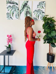 Nude Stripes Red High Quality Evening Dress