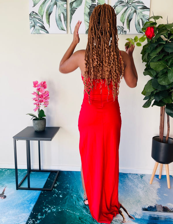 Nude Stripes Red High Quality Evening Dress