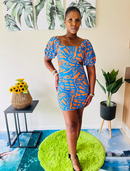 Orange Blue Hollow Dress