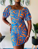 Orange Blue Hollow Dress