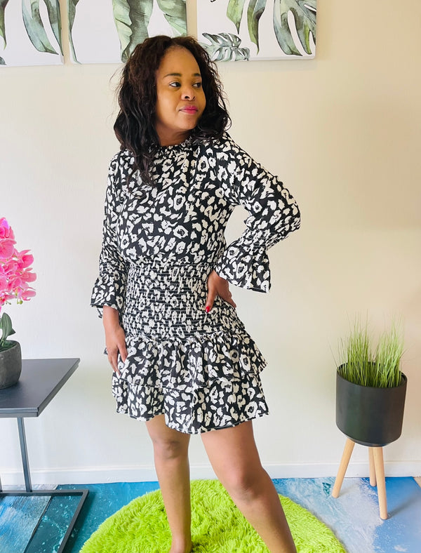 Mini Roar Black White Animal Print dress
