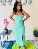 Back Straps Side Slit Green Dress
