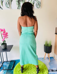 Back Straps Side Slit Green Dress