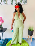 Green Bowtie Halter Jumpsuit