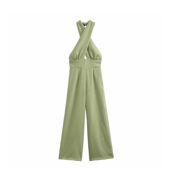 Green Bowtie Halter Jumpsuit