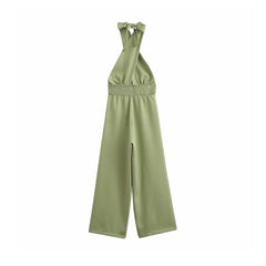 Green Bowtie Halter Jumpsuit