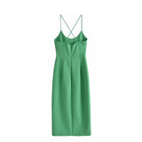 Back Straps Side Slit Green Dress