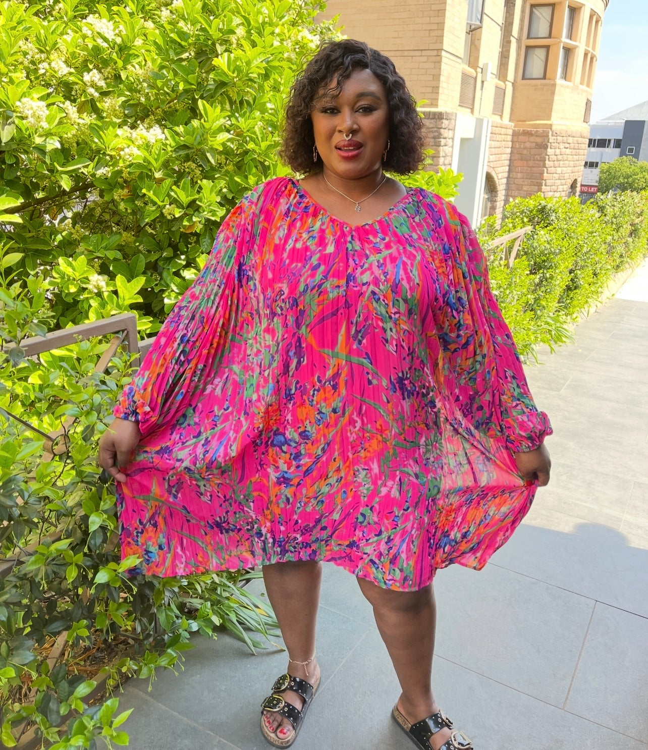 Summer Abstract Pleated Floral Loose Plus Size Dress for Women