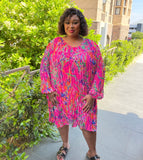 Summer Abstract Pleated Floral Loose Plus Size Dress for Women