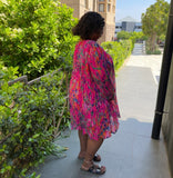 Summer Abstract Pleated Floral Loose Plus Size Dress for Women