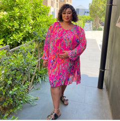 🇿🇦 Summer Abstract Pleated Floral Loose Plus Size Elegant Dress for Women