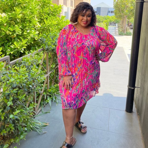 🇿🇦 Summer Abstract Pleated Floral Loose Plus Size Elegant Dress for Women