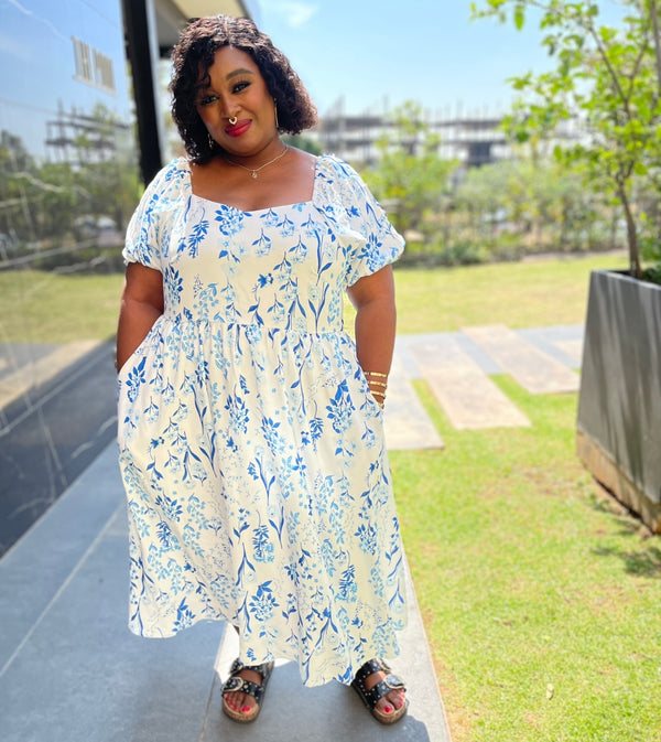 Madison Summer Floral Print Plus Size Dress for Women with Pockets