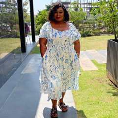 Madison Summer Floral Print Plus Size Dress for Women with Pockets