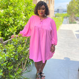 Lucy Pink Tie Strings Detail Plus Size Dress for Women with Pockets