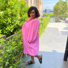 Lucy Pink Tie Strings Detail Plus Size Dress for Women with Pockets