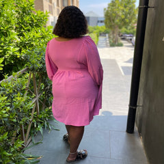 Lucy Pink Tie Strings Detail Plus Size Dress for Women with Pockets