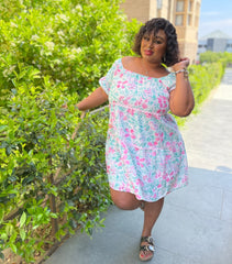 Tiffy Gorgeous Summer Floral Neck Plus Size Dress for Women