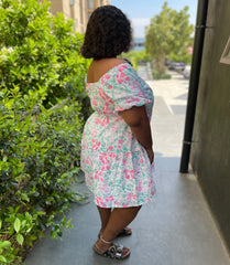 Tiffy Gorgeous Summer Floral Neck Plus Size Dress for Women