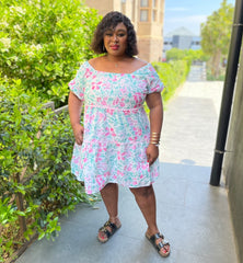 Tiffy Gorgeous Summer Floral Neck Plus Size Dress for Women