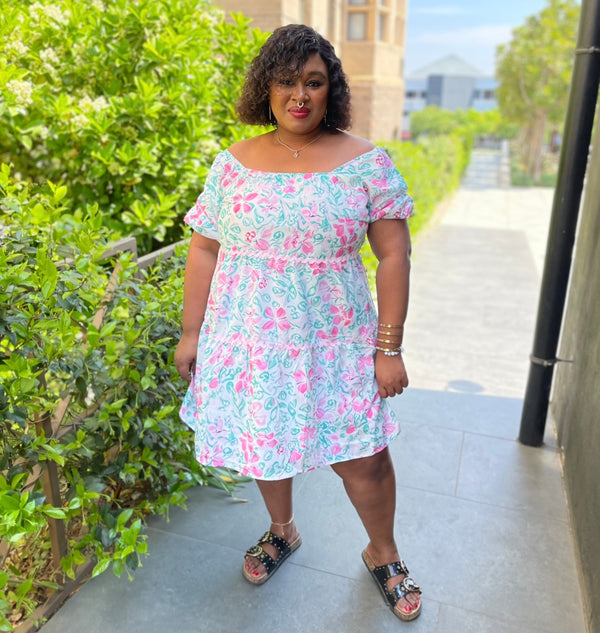 Tiffy Gorgeous Summer Floral Neck Plus Size Dress for Women