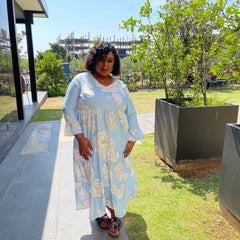 Sea Blue Jun Summer Print Plus Size Gorgeous Dress with Pockets