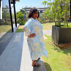 Sea Blue Jun Summer Print Plus Size Gorgeous Dress with Pockets