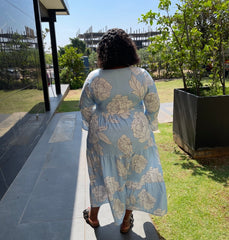 Sea Blue Jun Summer Print Plus Size Gorgeous Dress with Pockets