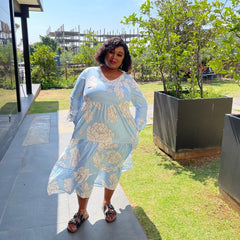 Sea Blue Jun Summer Print Plus Size Gorgeous Dress with Pockets