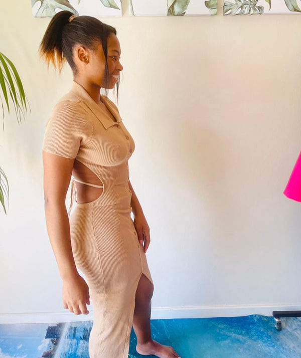 Elise Ribbed Sides Holes Winter Dress for Women