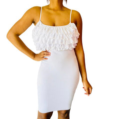 Edeana Ribbed Winter Dress with top ruffles for women