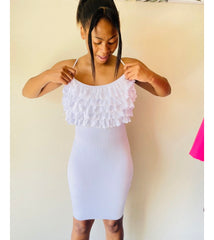 Edeana Ribbed Winter Dress with top ruffles for women