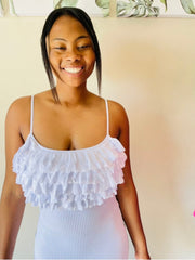 Edeana Ribbed Winter Dress with top ruffles for women