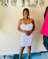 Edeana Ribbed Winter Dress with top ruffles for women