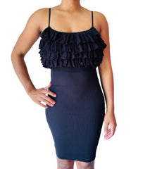 Edeana Ribbed Winter Dress with top ruffles for women