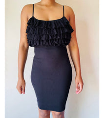 Edeana Ribbed Winter Dress with top ruffles for women