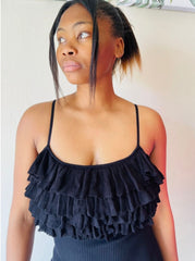 Edeana Ribbed Winter Dress with top ruffles for women