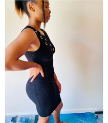 Emilia Ribbed Cross Lace Winter Dress for Women