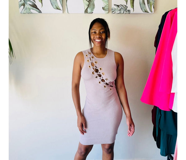 Emilia Ribbed Cross Lace Winter Dress for Women