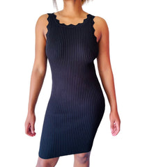 Elaine Crew Neck Jagged Ribbed Winter Dress for Women