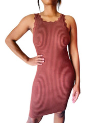 Elaine Crew Neck Jagged Ribbed Winter Dress for Women