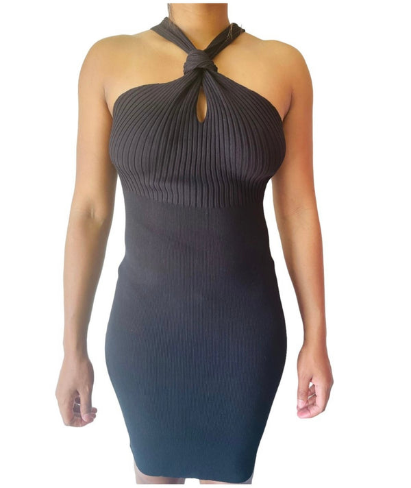 Eileen Front Notch Twist Ribbed Winter Dress for Women