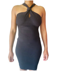 Eileen Front Notch Twist Ribbed Winter Dress for Women