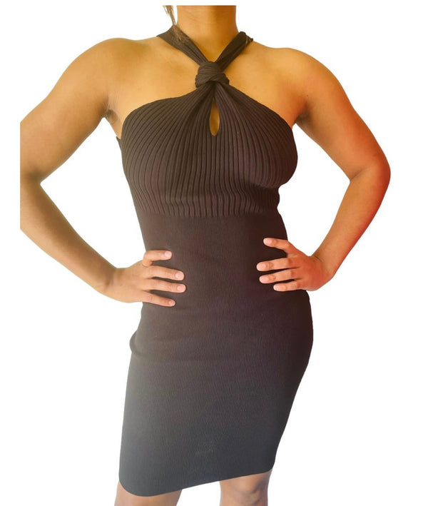 Eileen Front Notch Twist Ribbed Winter Dress for Women