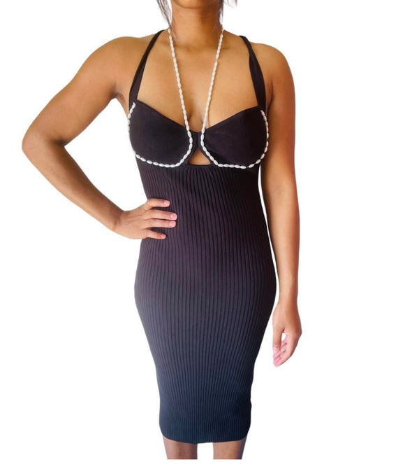 Erica Ribbed Front Pearly Winter Beautiful Dress for women